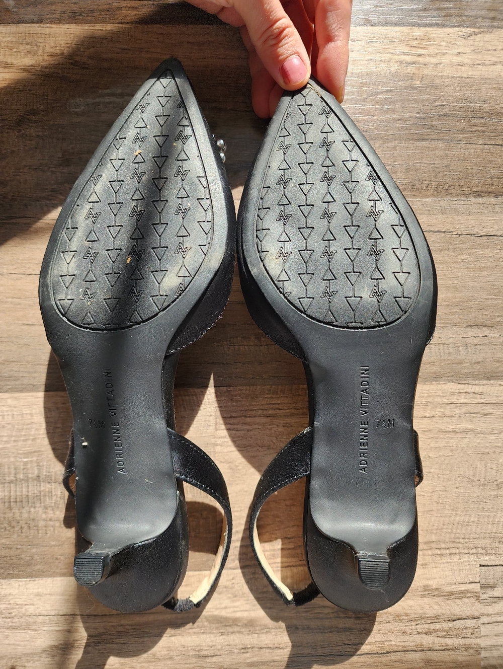 Black Pearl-Embellished Slingback Pointed Toe Heels - Picture 4 of 7